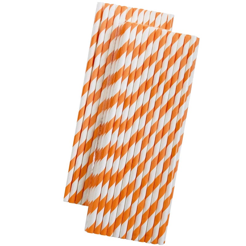 Outside the Box Papers Striped Paper Straws - Party Supply - Orange and White - 7.75 Inches - 50 Pack - Outside the Box Papers Brand - Image 1